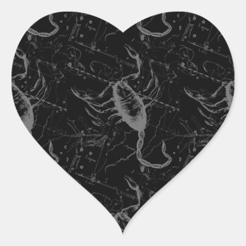 Scorpio Constellation Hevelius 1690 Vintage Black Heart Sticker