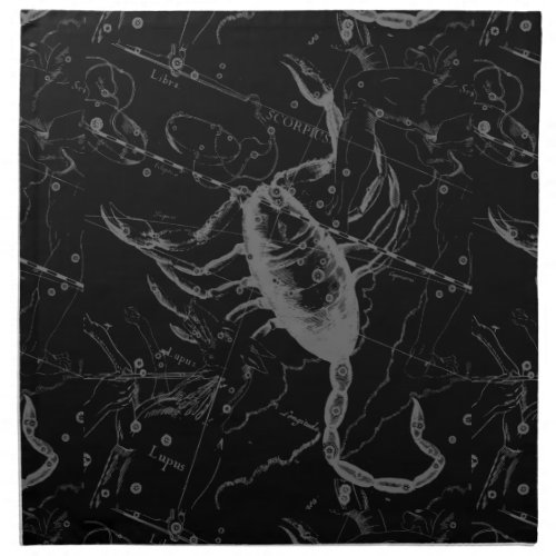 Scorpio Constellation Hevelius 1690 Vintage Black Napkin