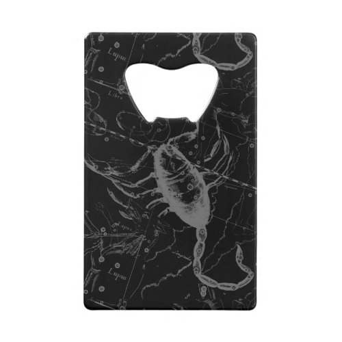 Scorpio Constellation Hevelius circa 1690 on Black Credit Card Bottle Opener