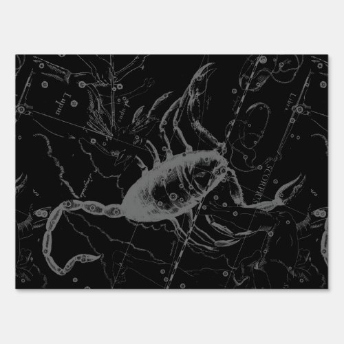 Scorpio Constellation Hevelius circa 1690 on Black Yard Sign