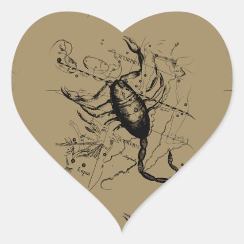 Scorpio Constellation Hevelius circa 1690 Vintage Heart Sticker