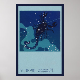 Scorpio Constellation, Vintage Zodiac Astrology Poster