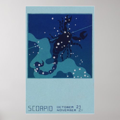 Scorpio Constellation Vintage Zodiac Astrology Poster