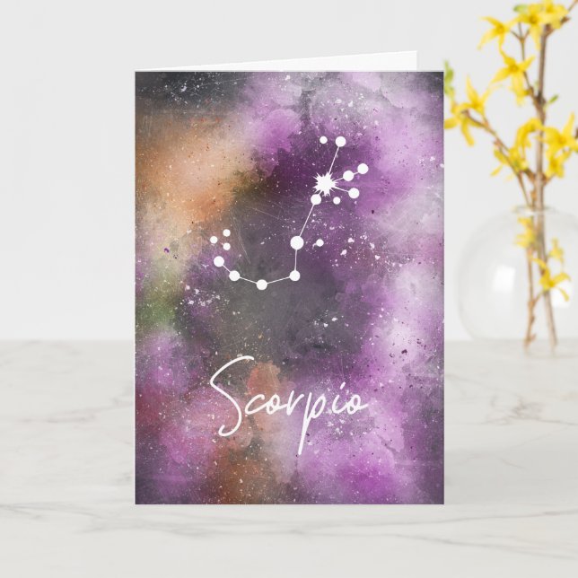 Scorpio Constellation Zodiac Purple Galaxy Card (Yellow Flower)