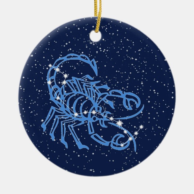 Scorpio Constellation & Zodiac Sign with Stars Ceramic Ornament (Front)