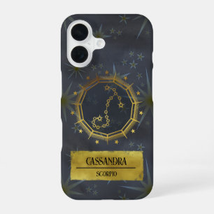 Scorpio Dark Zodiac Astrology: Black & Gold iPhone 16 Case