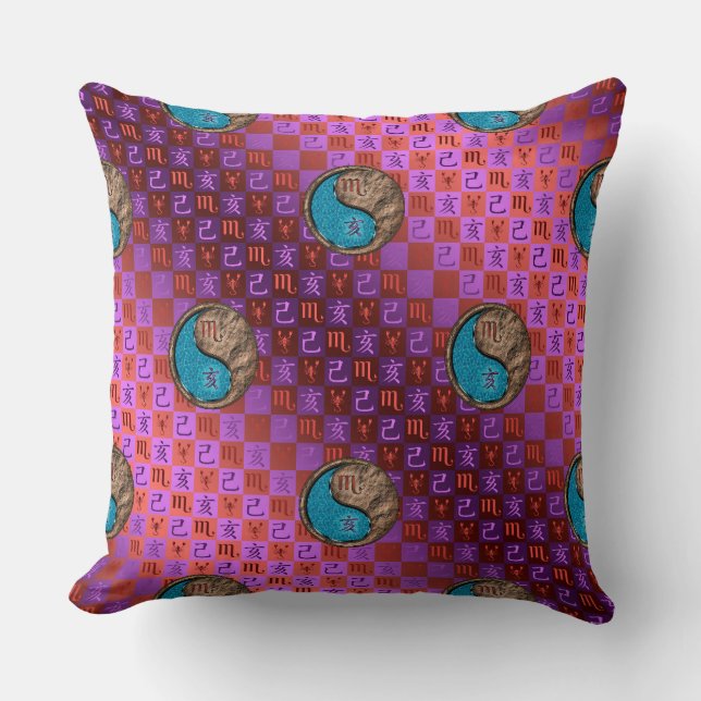 Scorpio & Earth Boar Throw Pillow (Front)