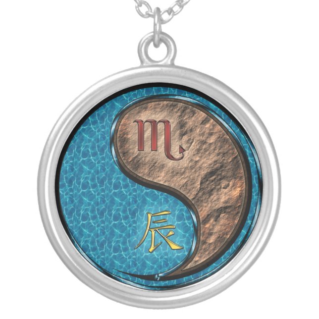 Scorpio & Earth Dragon Silver Plated Necklace (Front)