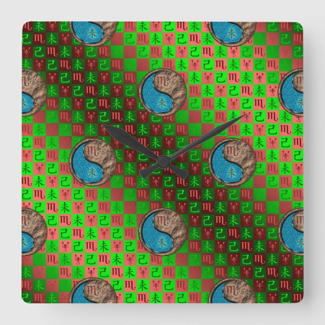 Scorpio & Earth Goat Square Wall Clock (Front)