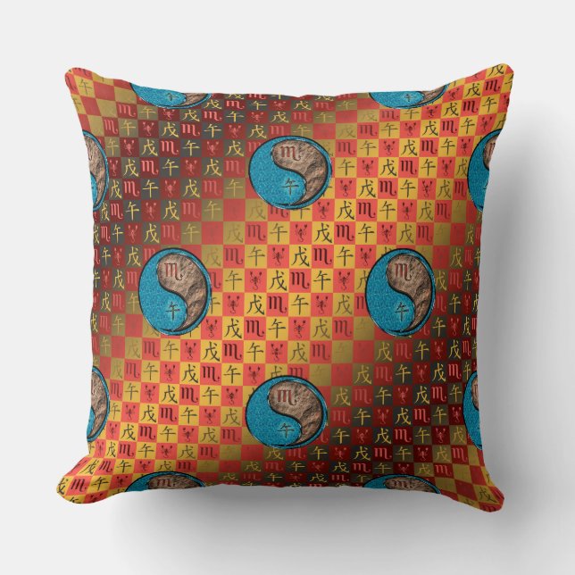 Scorpio & Earth Horse Throw Pillow (Front)