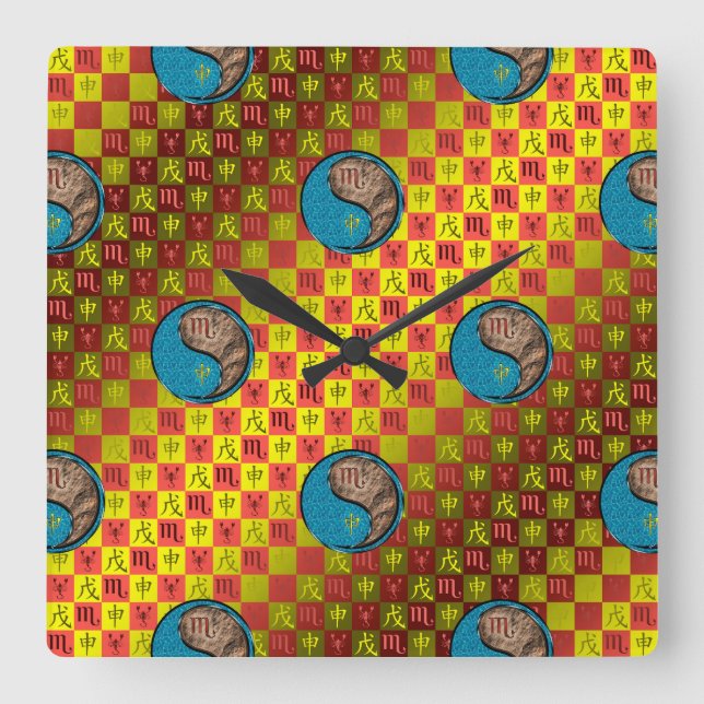 Scorpio & Earth Monkey Square Wall Clock (Front)