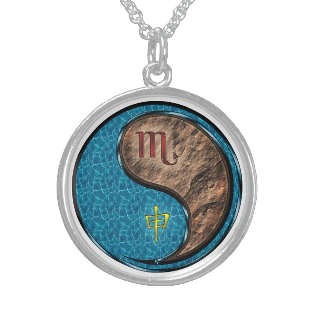 Scorpio & Earth Monkey Sterling Silver Necklace (Front)