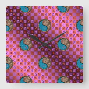 Scorpio & Earth Rooster Square Wall Clock