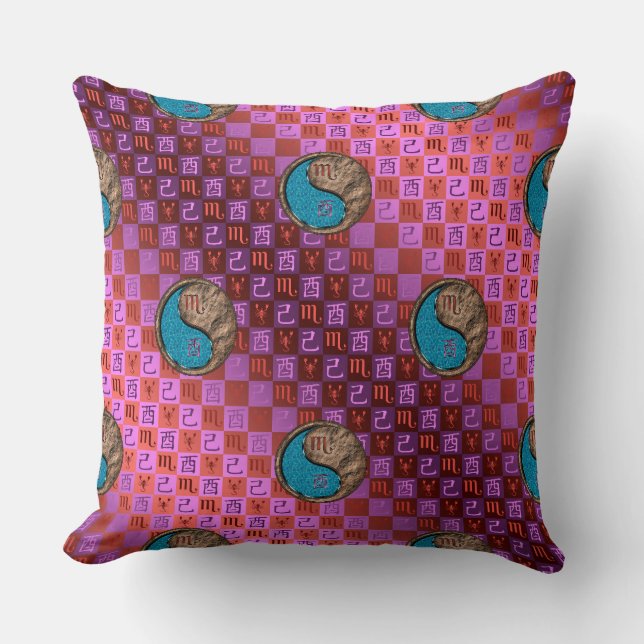 Scorpio & Earth Rooster Throw Pillow (Front)