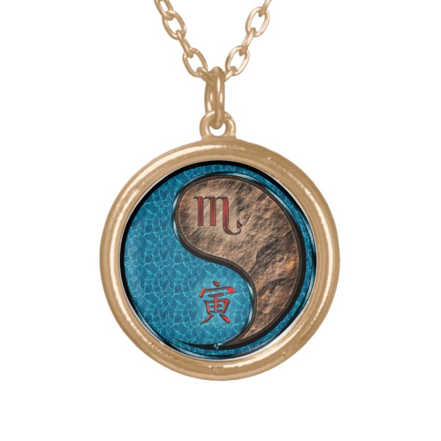 Scorpio & Earth Tiger Gold Plated Necklace (Front)