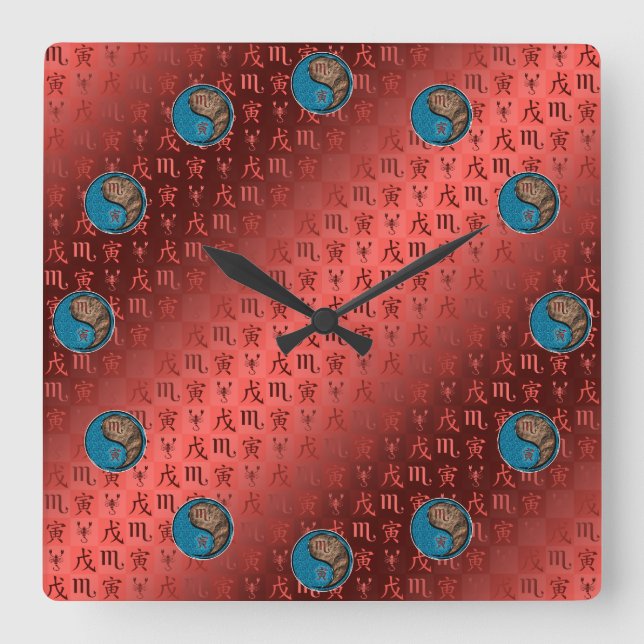 Scorpio & Earth Tiger Square Wall Clock (Front)