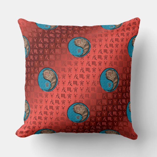 Scorpio & Earth Tiger Throw Pillow (Front)