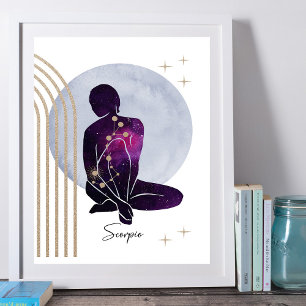 Scorpio Feminine Purple Gold Zodiac Design Poster