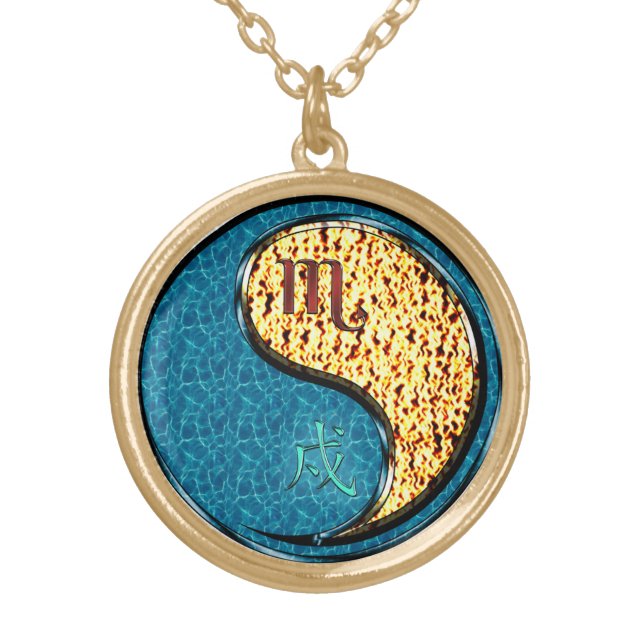 Scorpio & Fire Dog Gold Plated Necklace (Front)