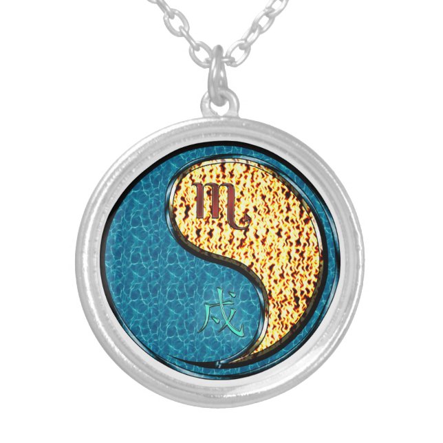 Scorpio & Fire Dog Silver Plated Necklace (Front)