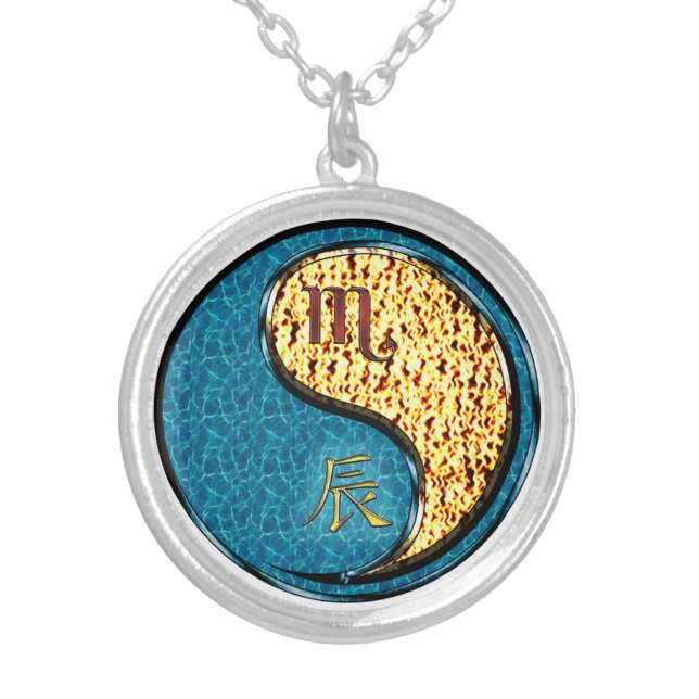 Scorpio & Fire Dragon Silver Plated Necklace (Front)