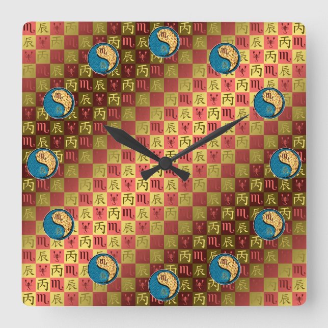 Scorpio & Fire Dragon Square Wall Clock (Front)