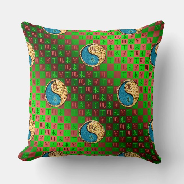 Scorpio & Fire Goat Throw Pillow (Front)