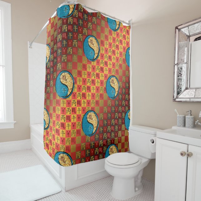 Scorpio & Fire Horse Shower Curtain (In Situ)