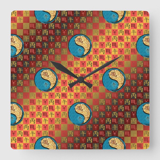 Scorpio & Fire Horse Square Wall Clock (Front)