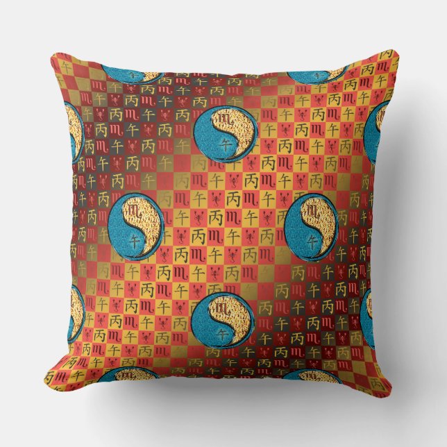 Scorpio & Fire Horse Throw Pillow (Front)