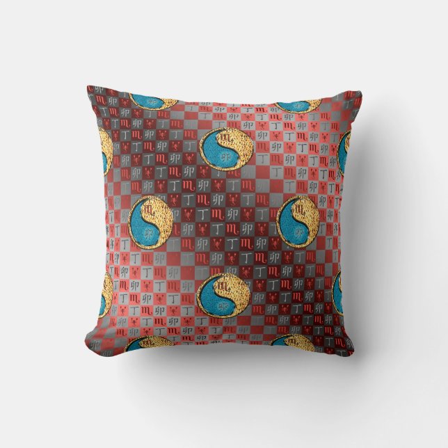 Scorpio & Fire Rabbit Throw Pillow (Front)