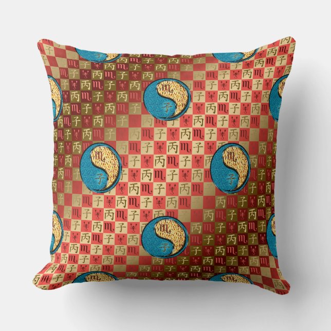 Scorpio & Fire Rat Throw Pillow (Front)