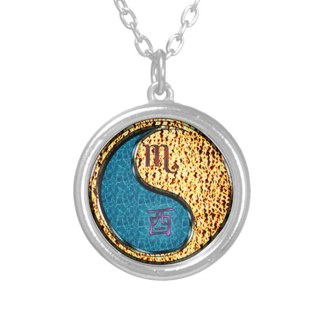 Scorpio & Fire Rooster Silver Plated Necklace (Front)