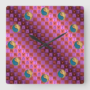 Scorpio & Fire Rooster Square Wall Clock