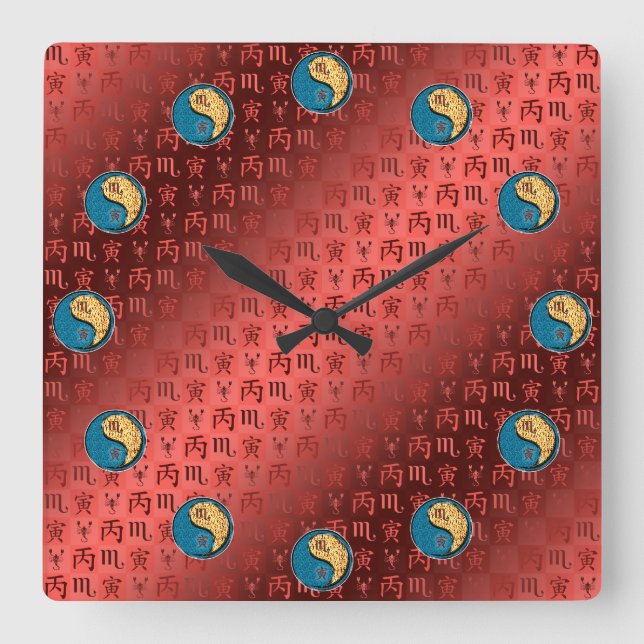 Scorpio & Fire Tiger Square Wall Clock (Front)