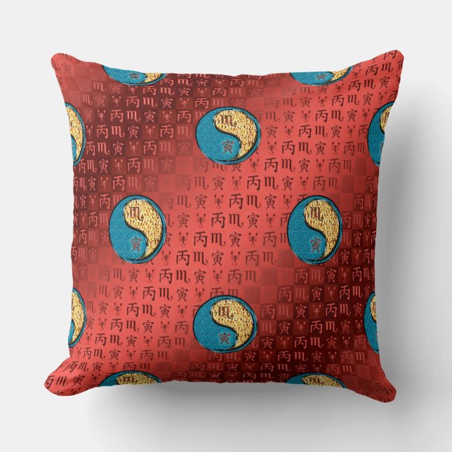 Scorpio & Fire Tiger Throw Pillow (Front)