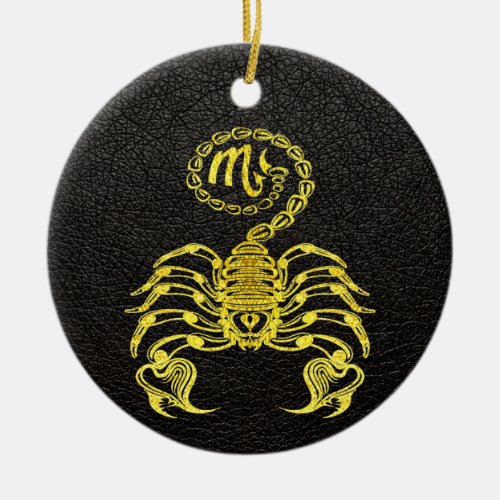 Scorpio Gold on Leather Ceramic Ornament