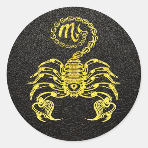 Scorpio Gold on Leather Classic Round Sticker