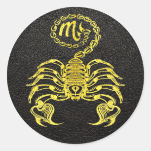 Scorpio Gold on Leather Classic Round Sticker