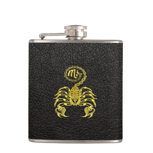 Scorpio Gold on Leather Flask