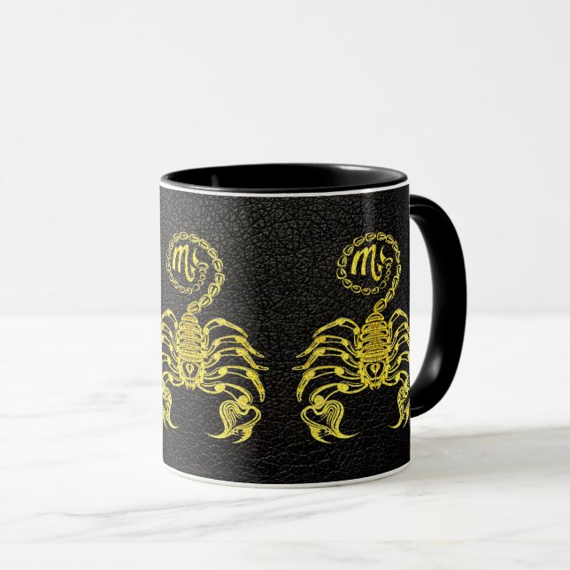 Scorpio Gold on Leather Mug (Front Right)