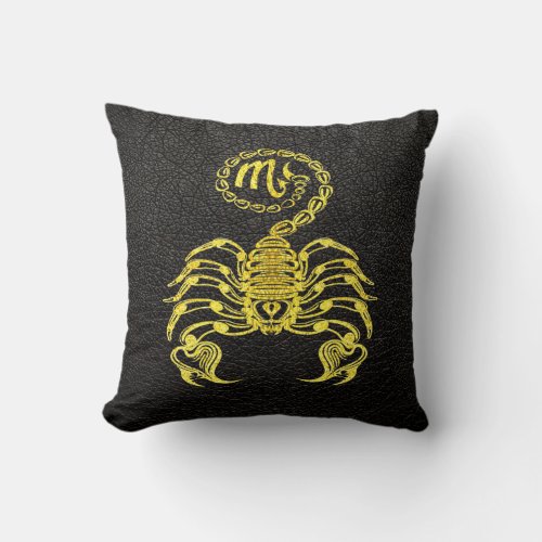 Scorpio Gold on Leather Throw Pillow