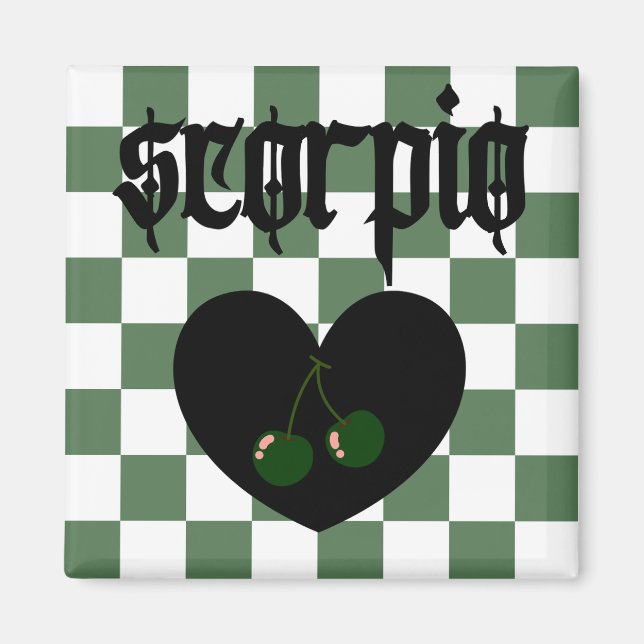 Scorpio Gothic Aesthetic Checkered Cherries Design Magnet (Front)
