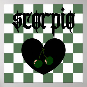 Scorpio Gothic Aesthetic Checkered Cherry Art Poster