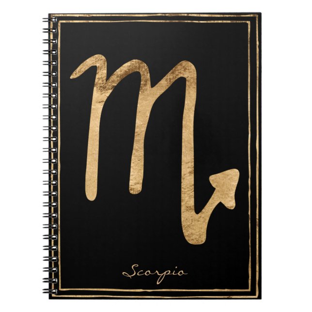 Scorpio hammered gold stylized astrology symbol notebook (Front)