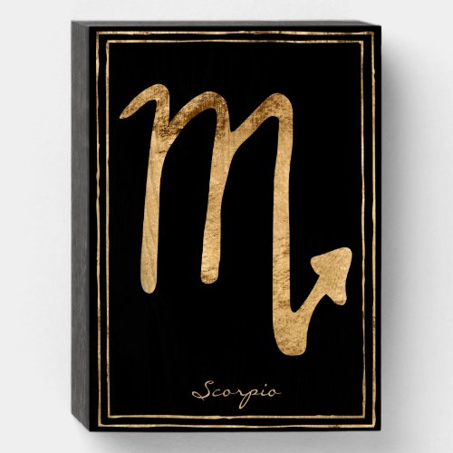 Scorpio hammered gold stylized astrology symbol wooden box sign