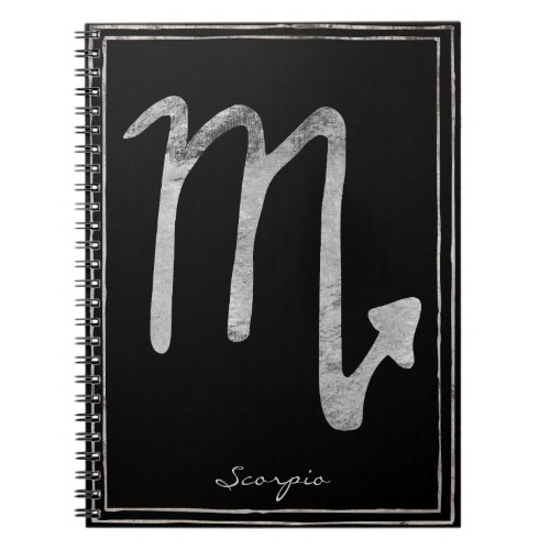 Scorpio hammered silver stylized astrology symbol notebook