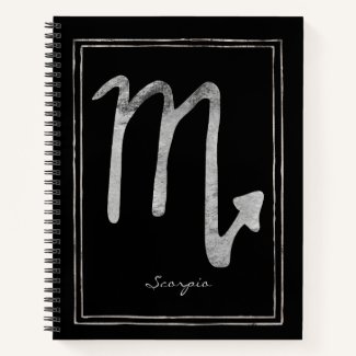 Scorpio hammered silver stylized astrology symbol  notebook
