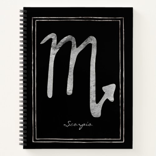 Scorpio hammered silver stylized astrology symbol  notebook