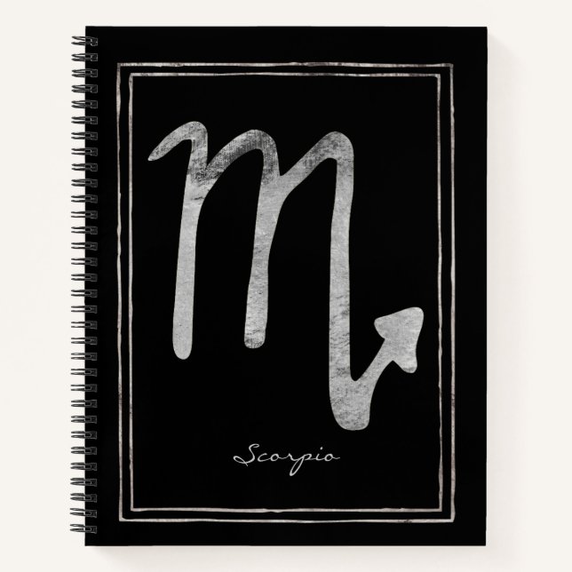 Scorpio hammered silver stylized astrology symbol  notebook (Front)